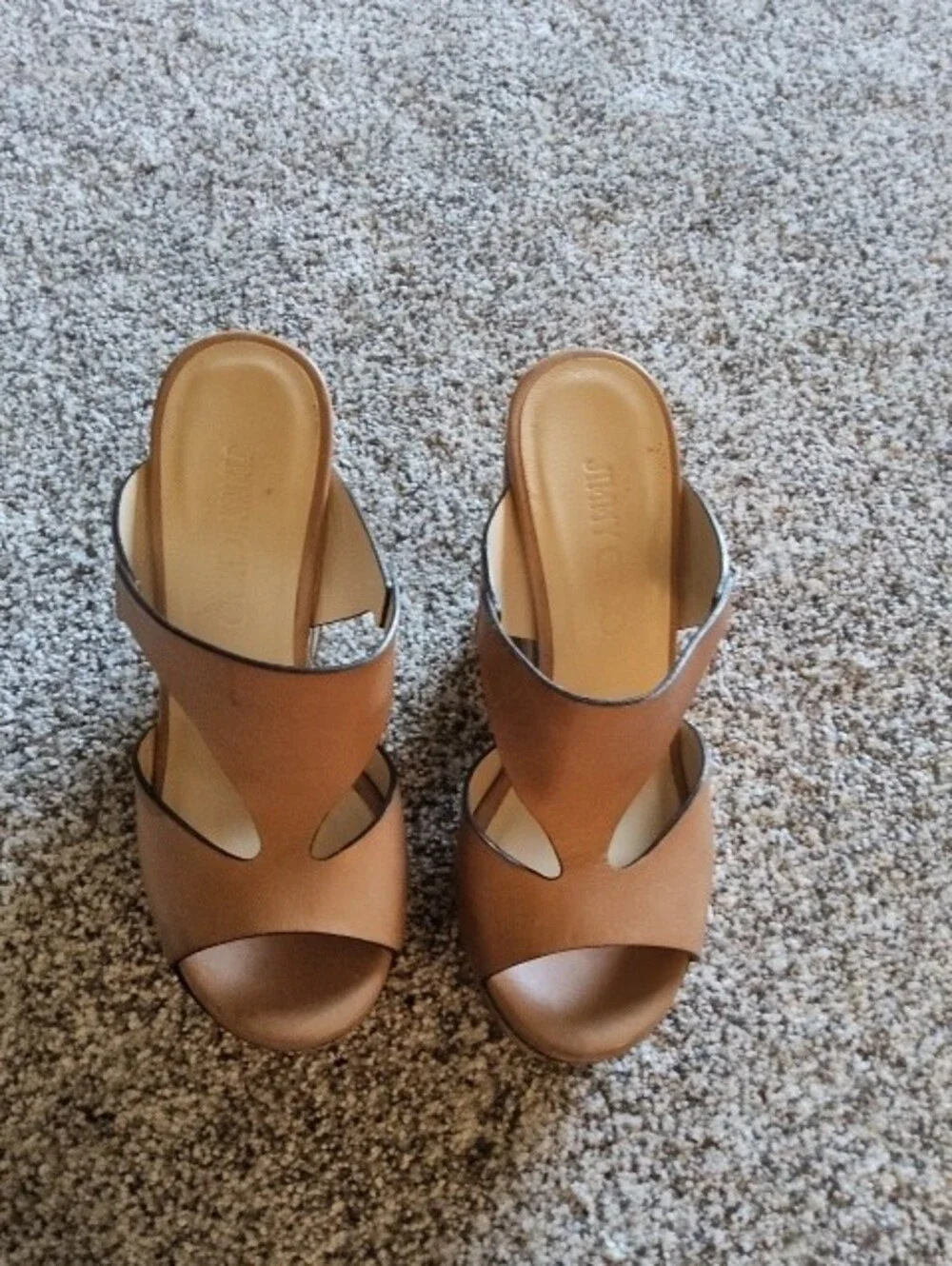 Jimmy Choo Tan Leather Cork Platform Mules